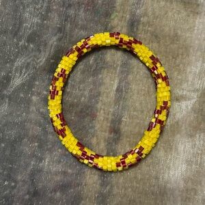 💛Yellow and Burgandy Beaded Bracelet